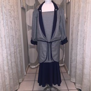 Houndstooth blue/ taupe/ ivory dress with jacket